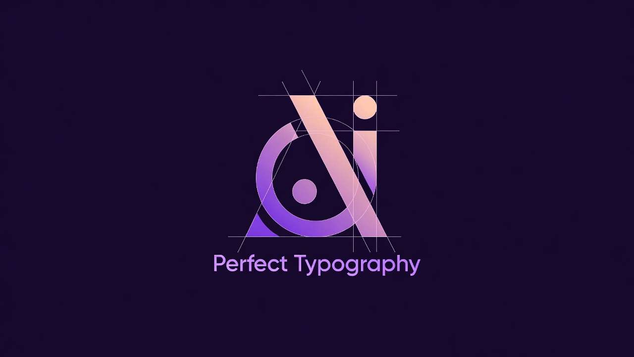 Perfect Typography logo, geometric Ai shape, grid overlay