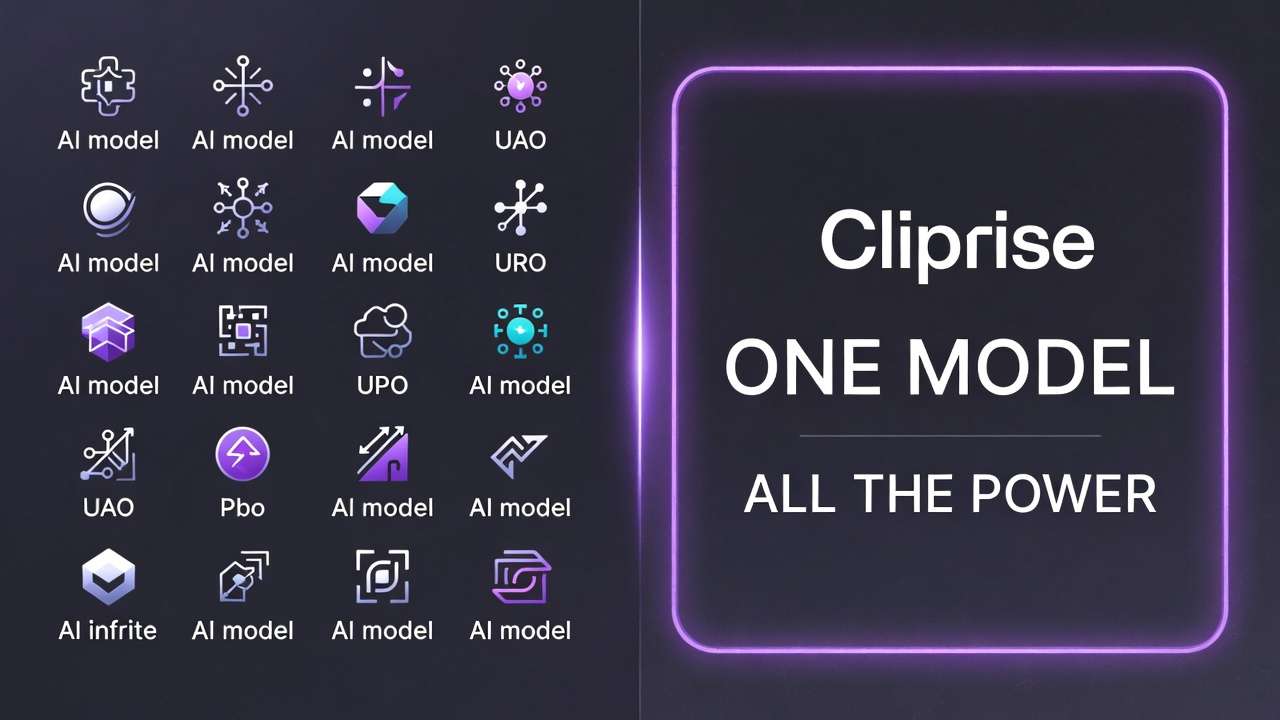 20 AI model icons + CLIPRISE ONE MODEL ALL THE POWER