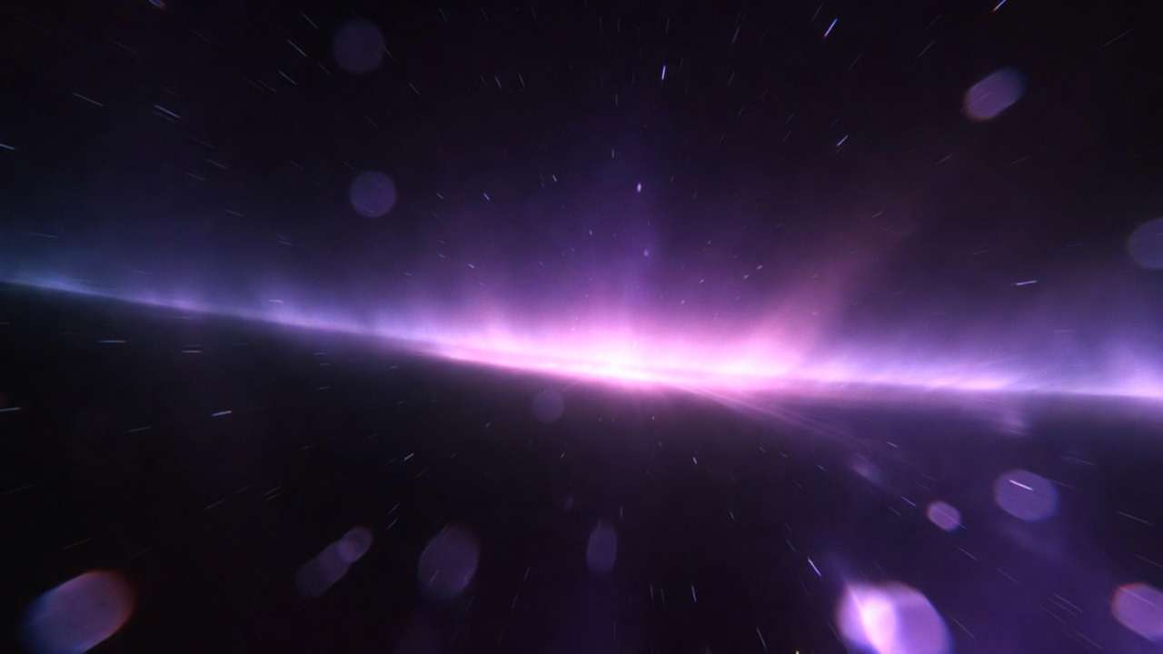 Cosmic purple horizontal band, aurora, warp speed stars