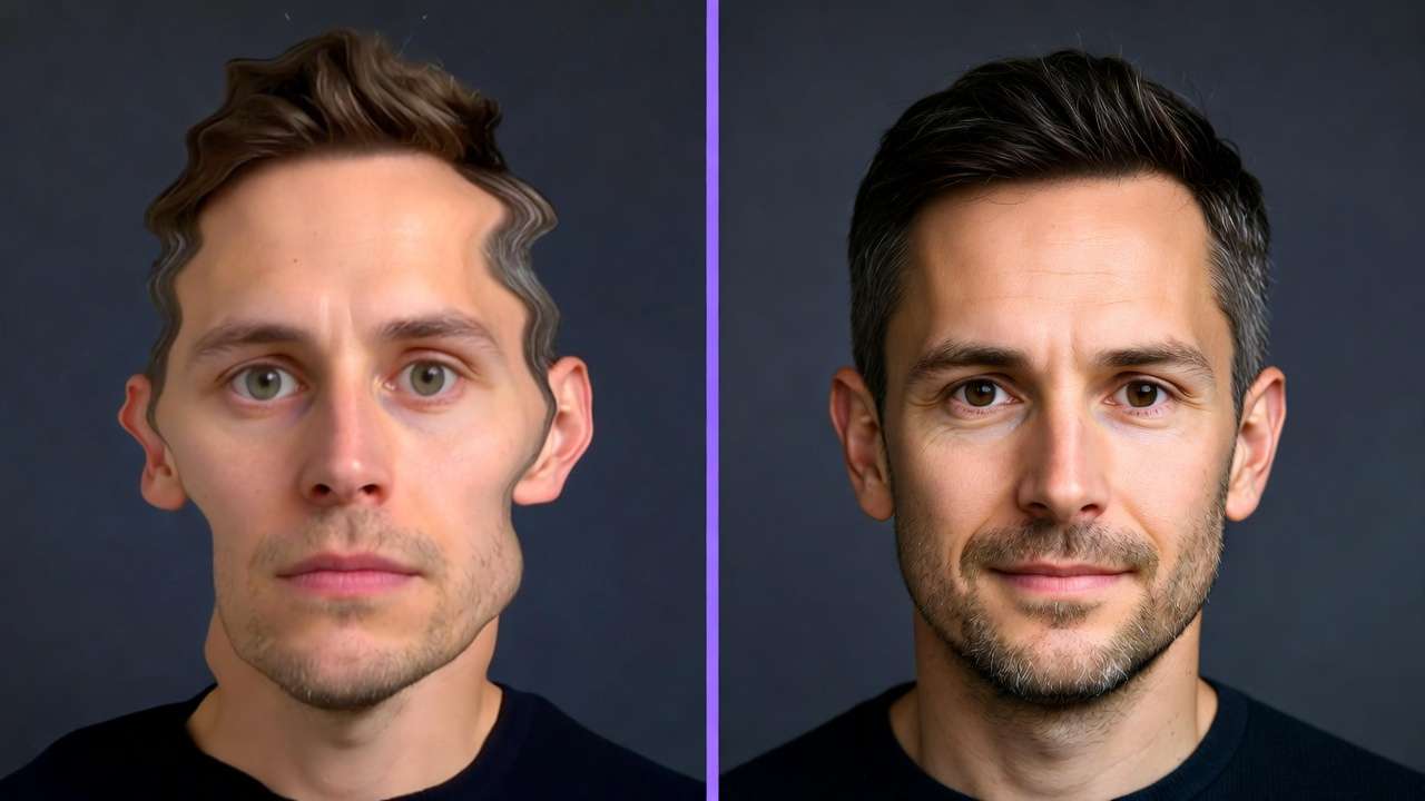 Split: warp on face vs normal portrait with beard