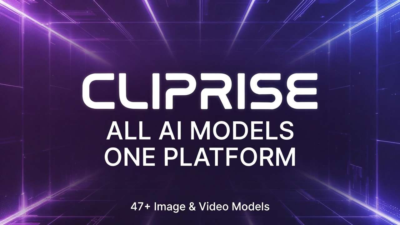 Cliprise ALL AI MODELS ONE PLATFORM, 47+ Image and Video Models on purple-blue digital tunnel