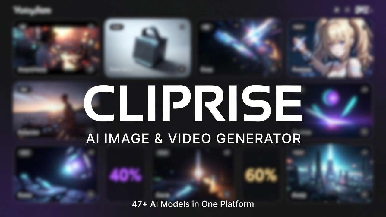 CLIPRISE banner: AI IMAGE & VIDEO GENERATOR, 47+ AI Models