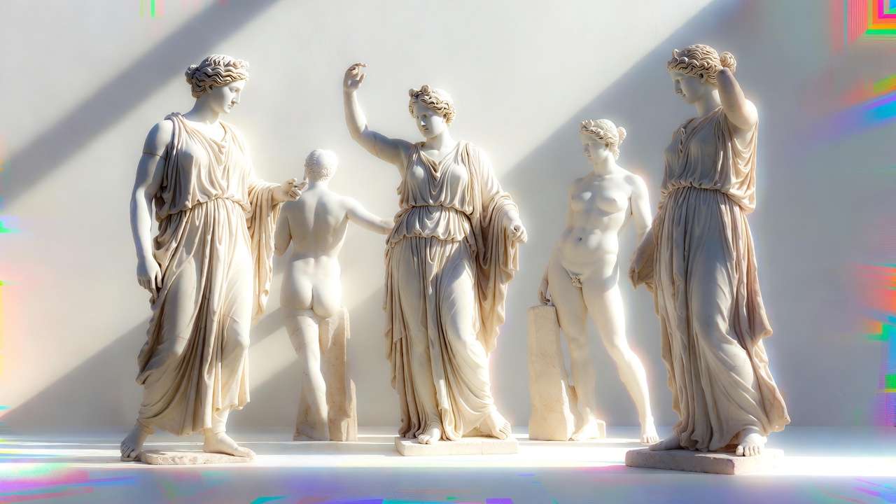 AI art pieces, fragmented and geometric