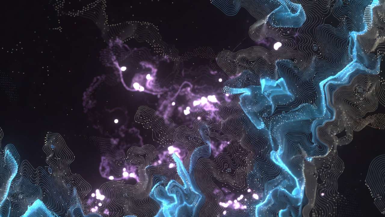 Abstract cyan nebula, wireframe lines