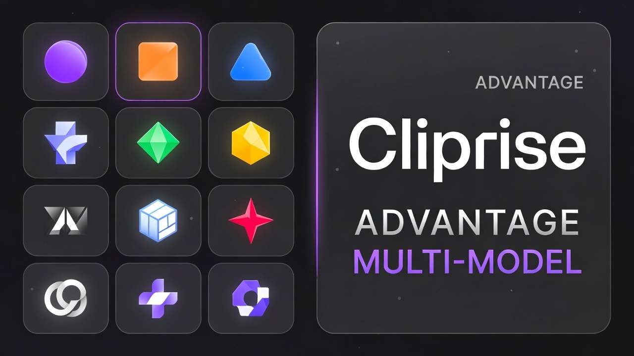 Cliprise ADVANTAGE MULTI-MODEL: 12 3D icons grid