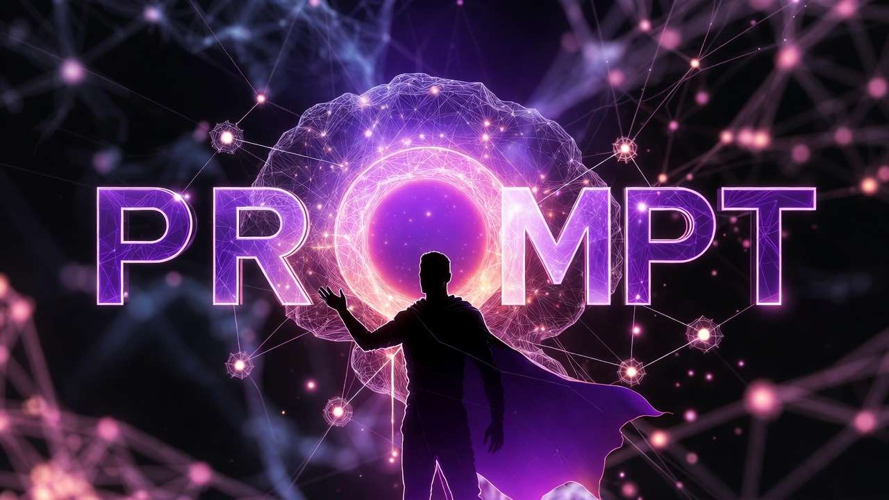 PROMPT text, silhouette with cape, neural network