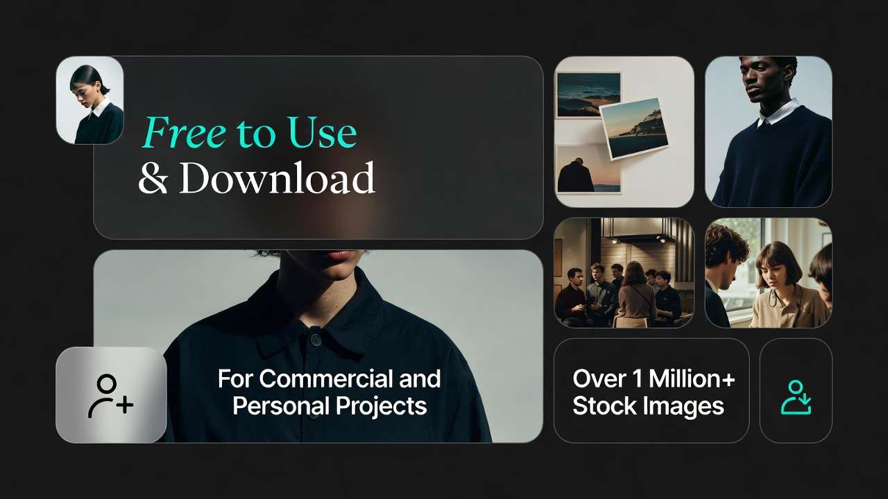 Stock platform banner: Free to Use, Commercial, 1M+ images