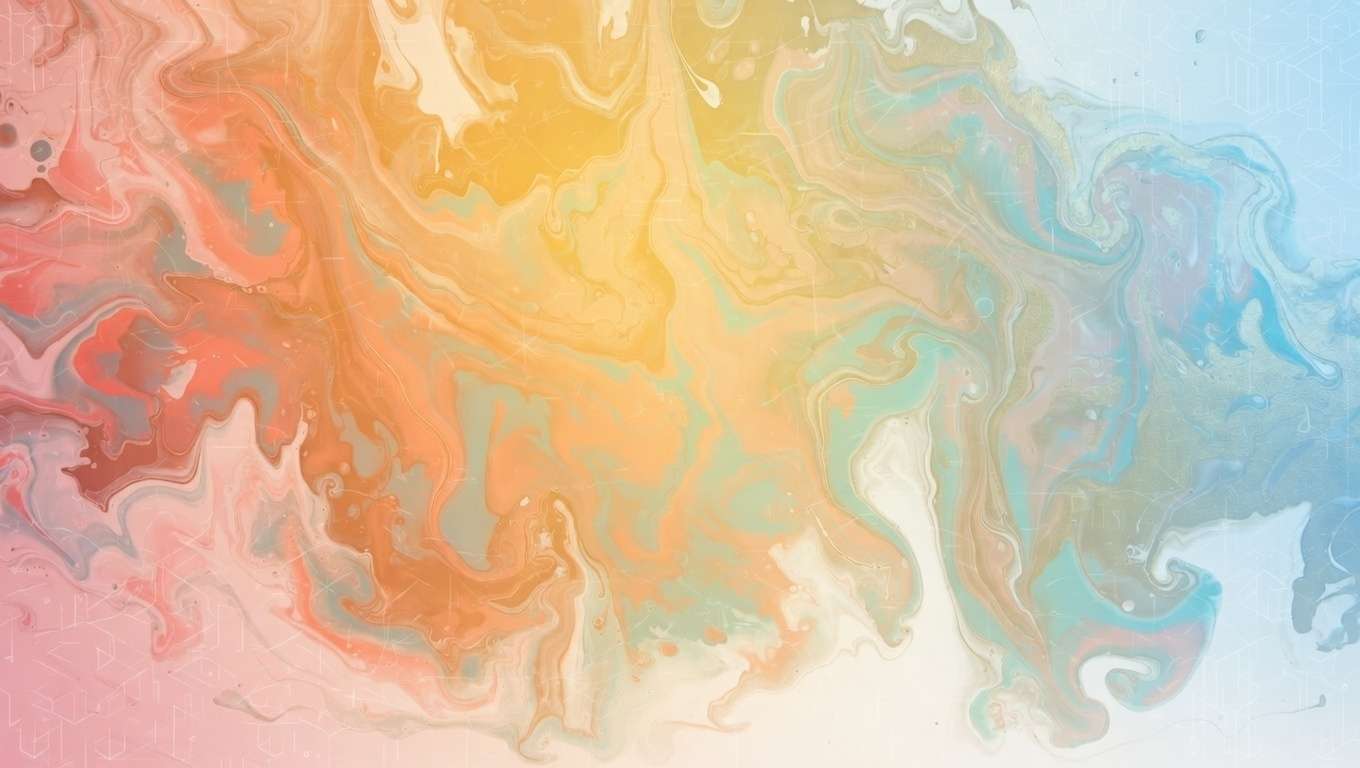 Abstract swirling fluid patterns, pastel blues yellows oranges whites