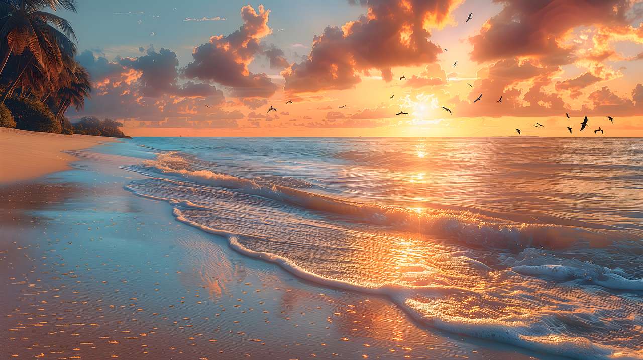 Tranquil beach at sunset