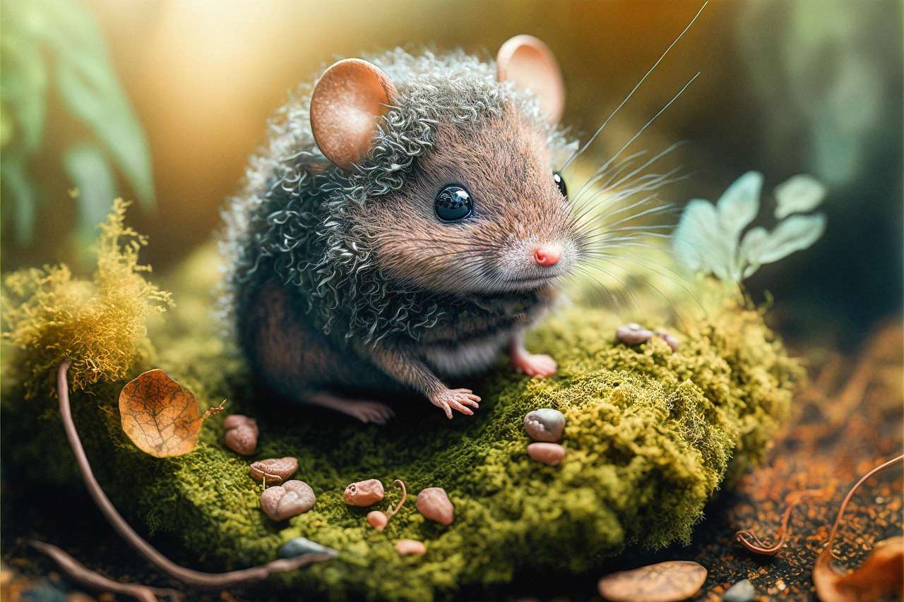 Small hedgehog in rich green moss and foliage