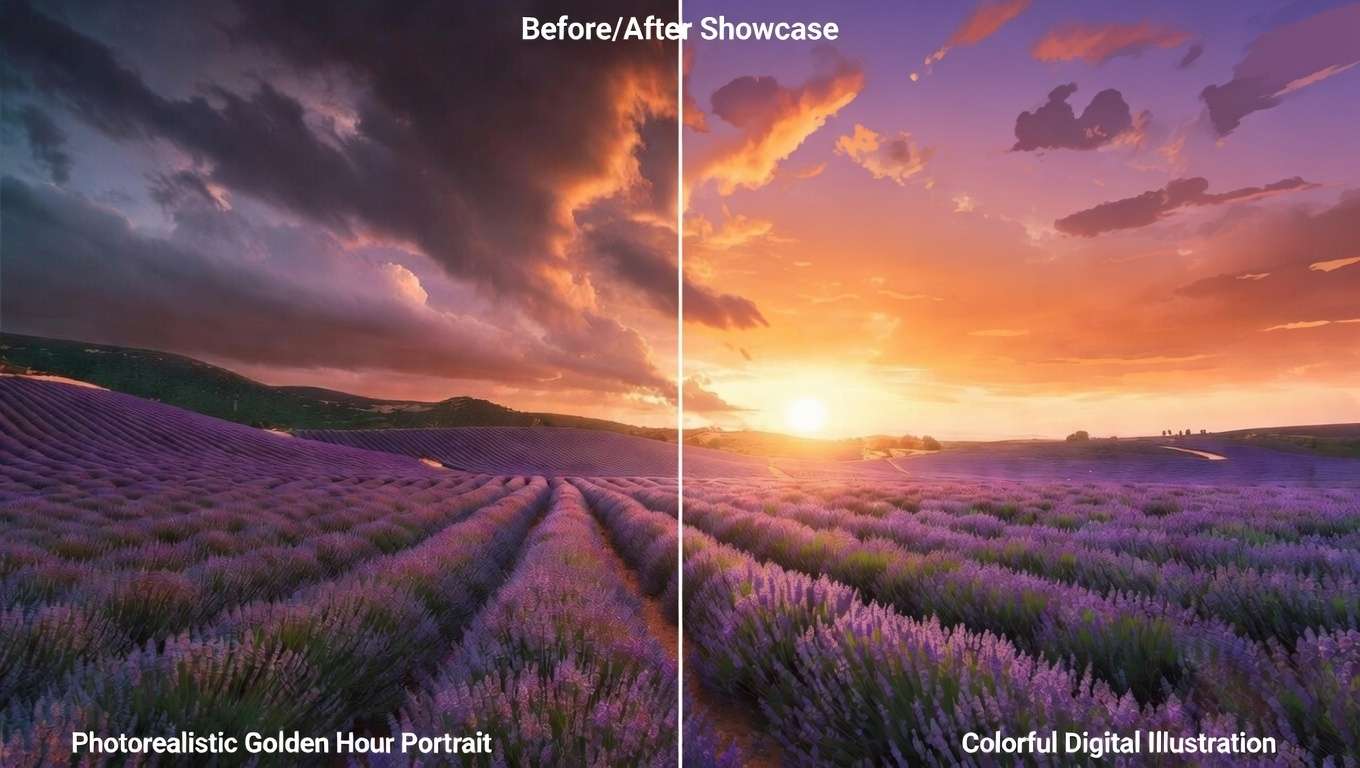 Lavender field at dramatic sunset, distant mountains
