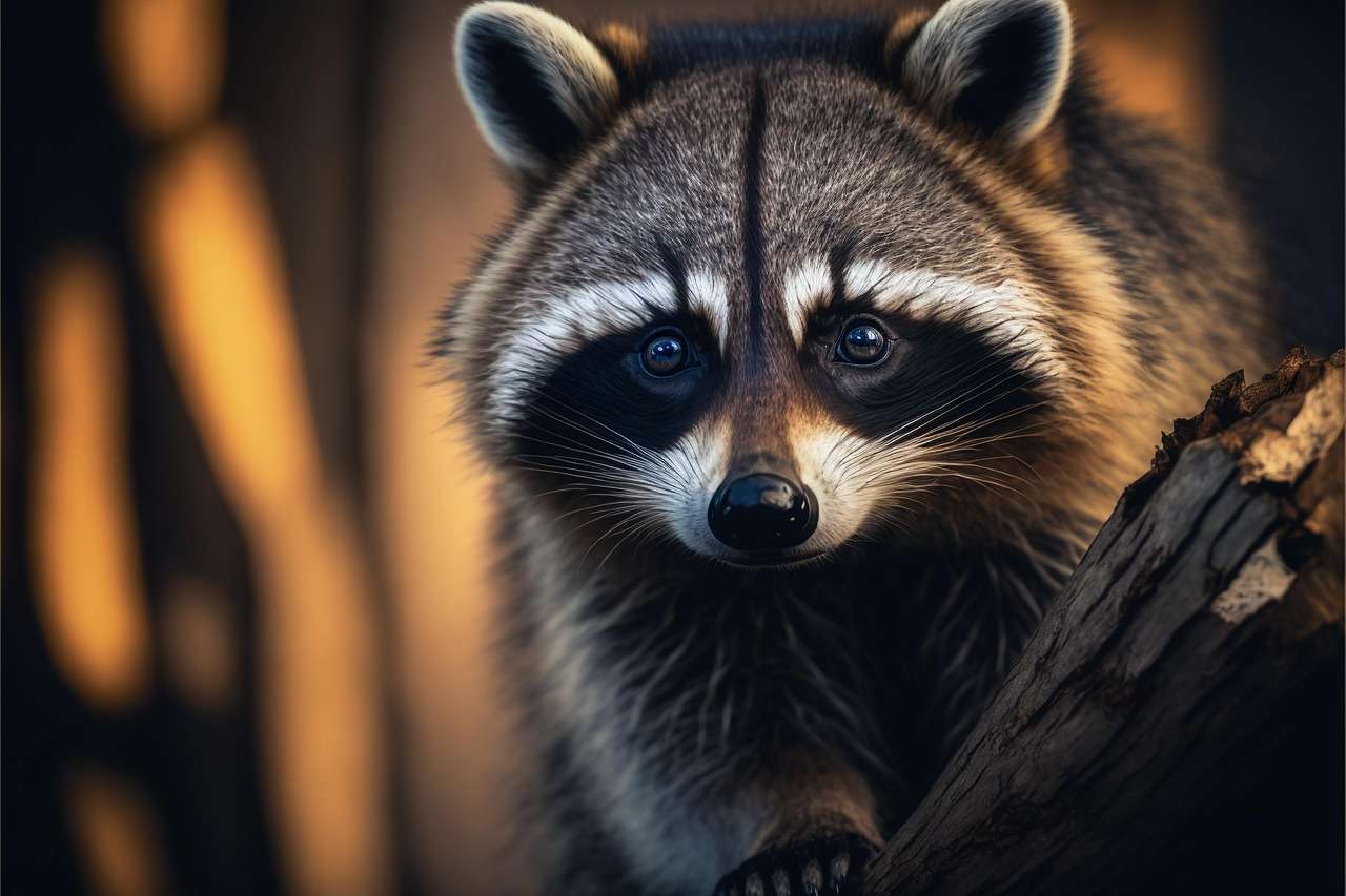 Realistic raccoon portrait, expressive eyes, meticulous fur