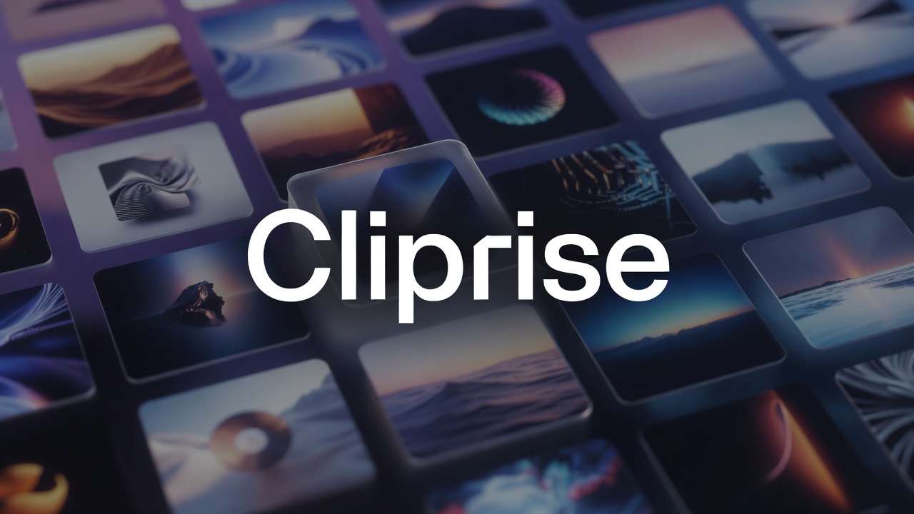 Cliprise logo + dynamic grid thumbnails